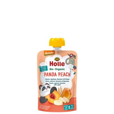 HOLLE, POUCH PANDA PEACH - APRICOT PEACH BANANA SPELT 90G BIO (V)