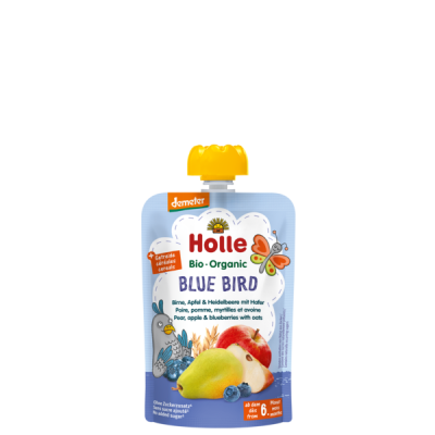 HOLLE, POUCH BLUE BIRD - PEAR APPLE BLUEBERRY OATS (6M) 100G BIO