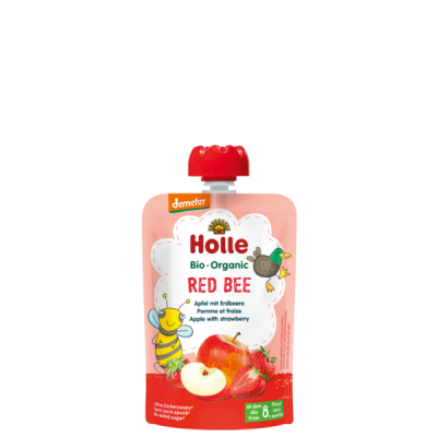 HOLLE, POUCH RED BEE - APPLE STRAWBERRY (8M) 100G BIO