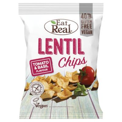 EAT REAL, LENTIL CHIPS TOMATO BASIL 113G