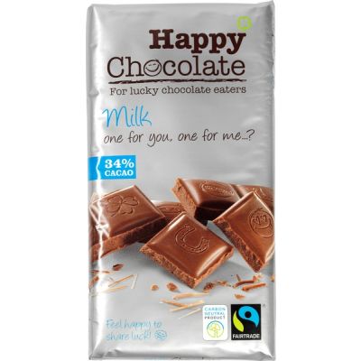 HAPPY CHOCOLATE, MILK CHOCOLATE 180G BIO